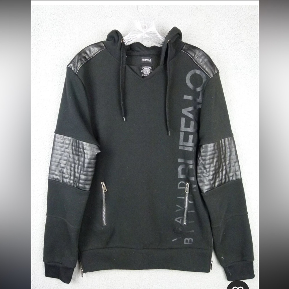 Buffalo David Bitton Black faux leather hoodie large y2k🛍️